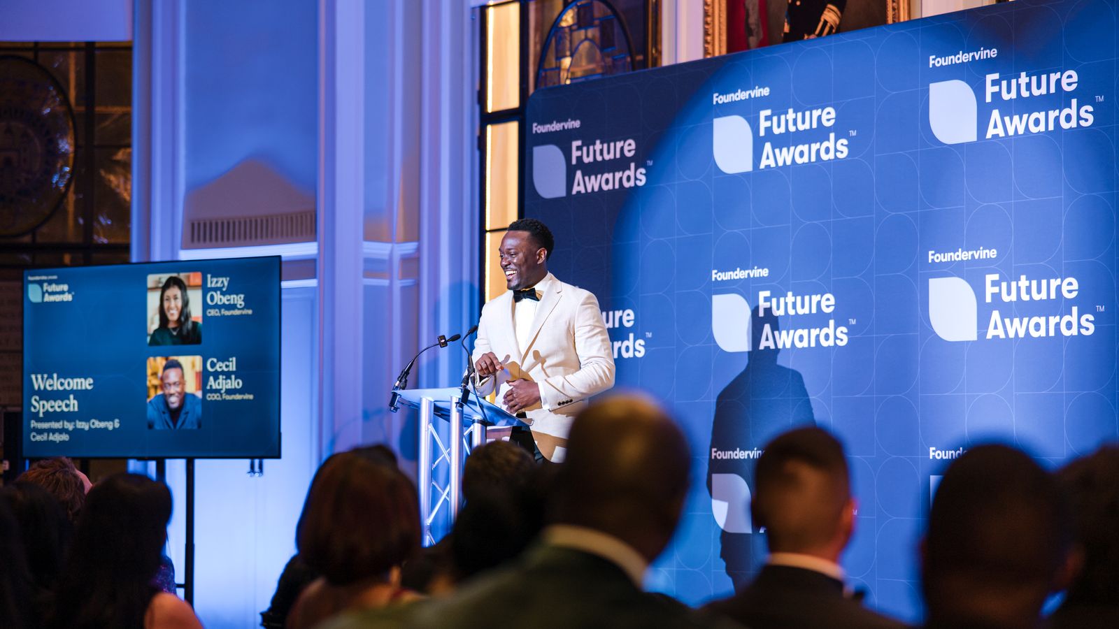 Cecil Adjalo giving the welcome speech at the Foundervine Future Awards